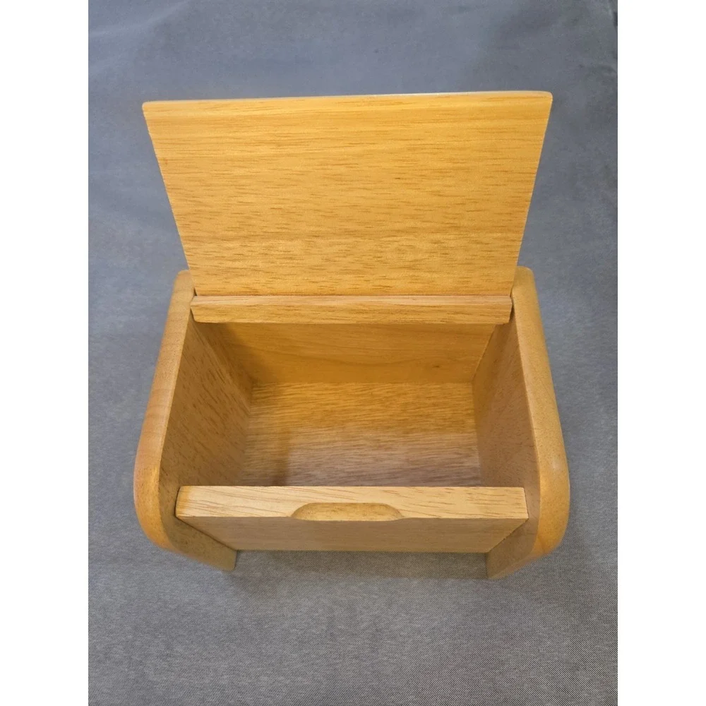 Vintage Wooden Recipe Box Light Wood Card Holder Kitchen Storage Organizer Retro